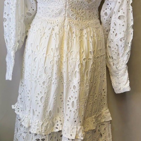 ASOS EDITION V - Neck Eyelet Midi Dress with puff sleeve in White Size 4 NWT - Picture 11 of 15